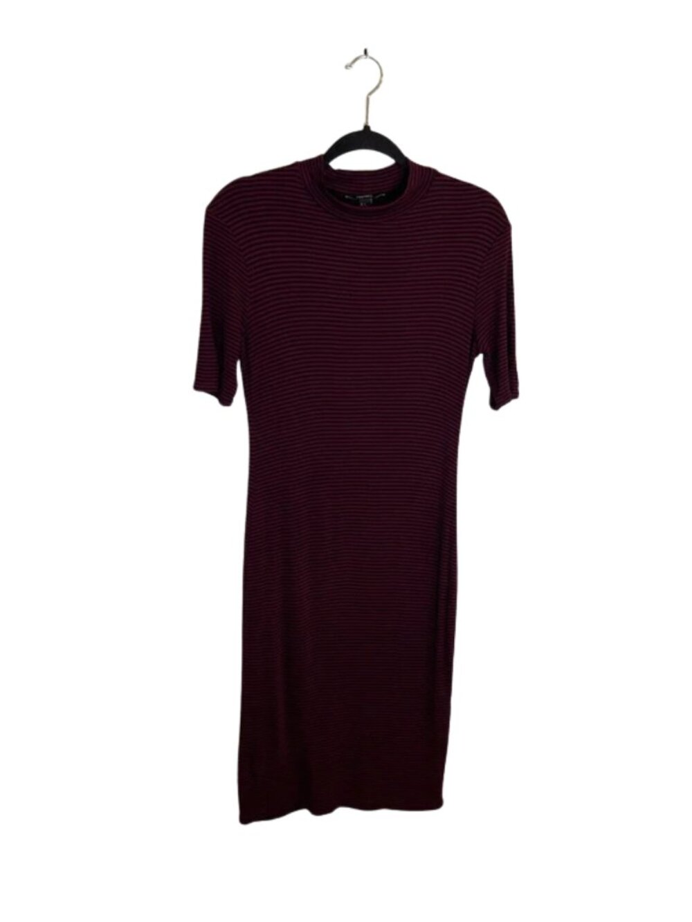 Forever 21 Women's Ribbed Short Sleeve Midi Dress Black And Burgundy Size L